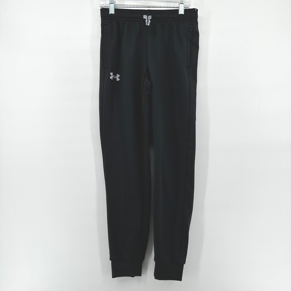 Under Armour Boys Black Fleece Lined Jogger Pants Youth Medium Loose Fit Logo